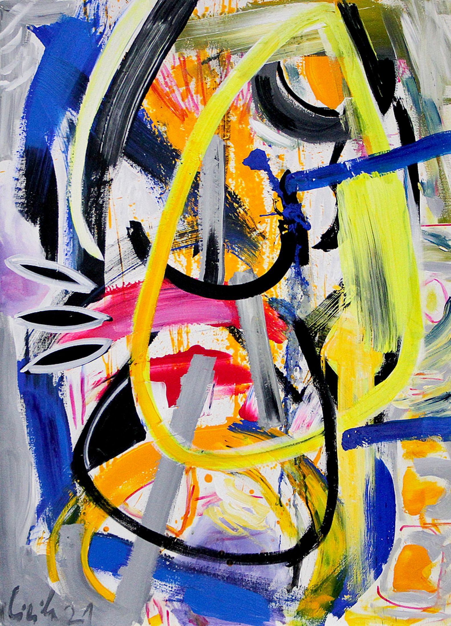 MECESLA Maciej Cieśla, „Von Musik inspiriertes Bild-Fatboy Slim 3", Abstraktes Farbenfrohes Gemälde auf Leinwand 