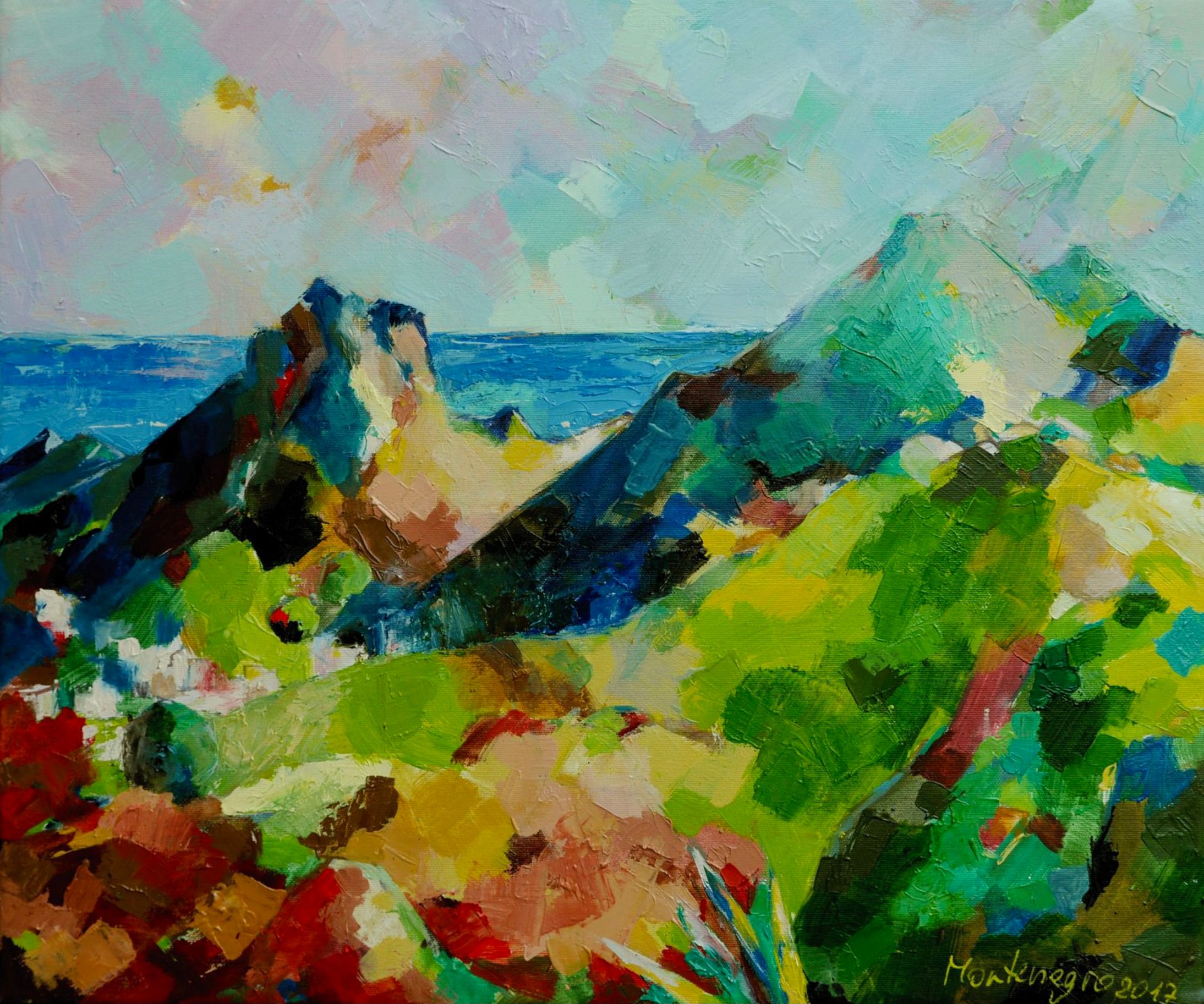 Miriam Montenegro pintura abstracta paisaje colorido volcán