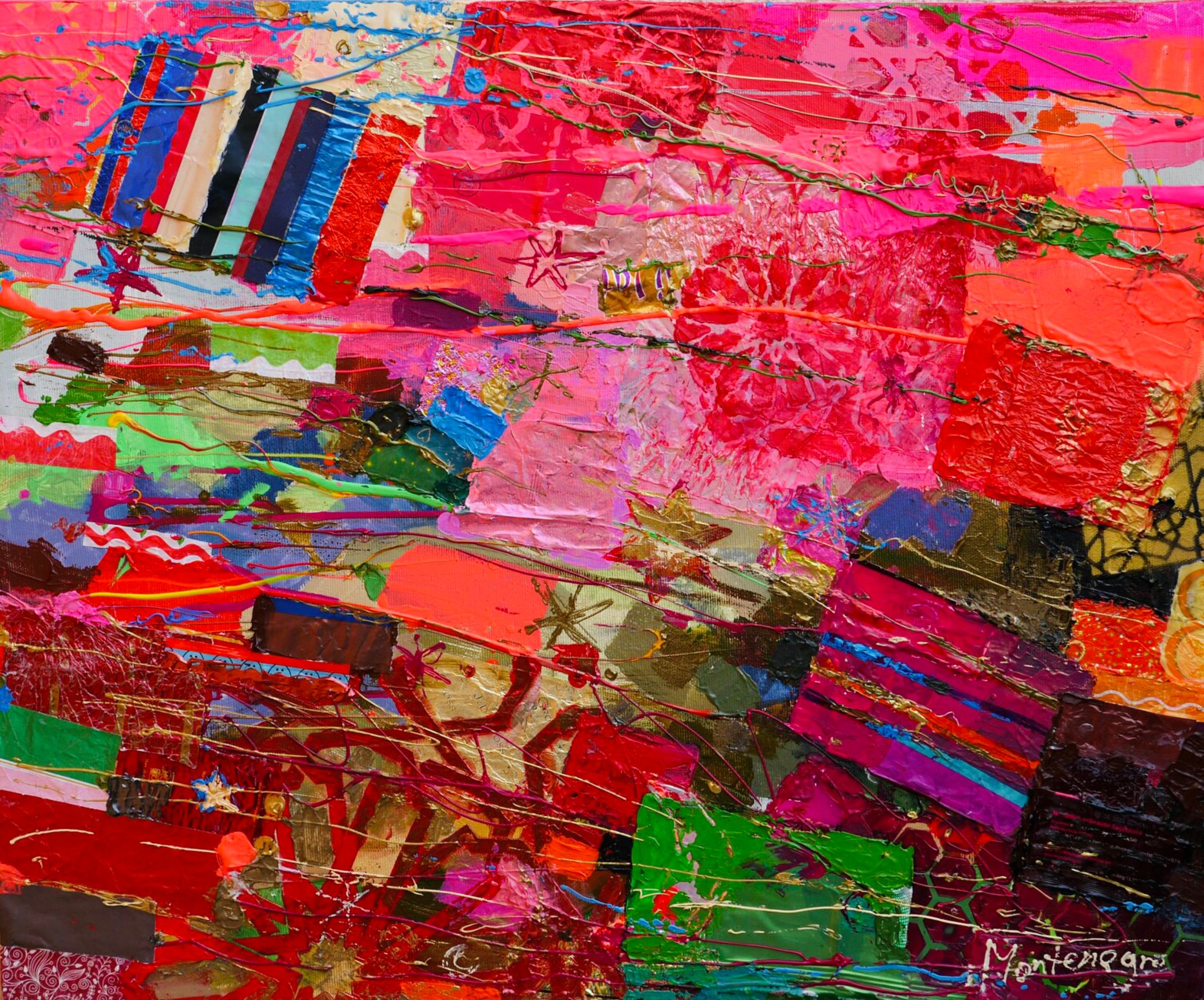 Miriam Montenegro pittura espressionista rosa e motivi da tappeto rosso