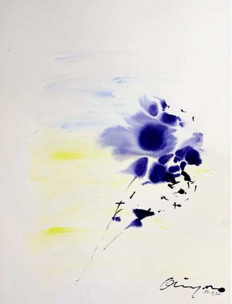 Marie-Paule Olinger abstrakte Klecks Malerei blaue Blume