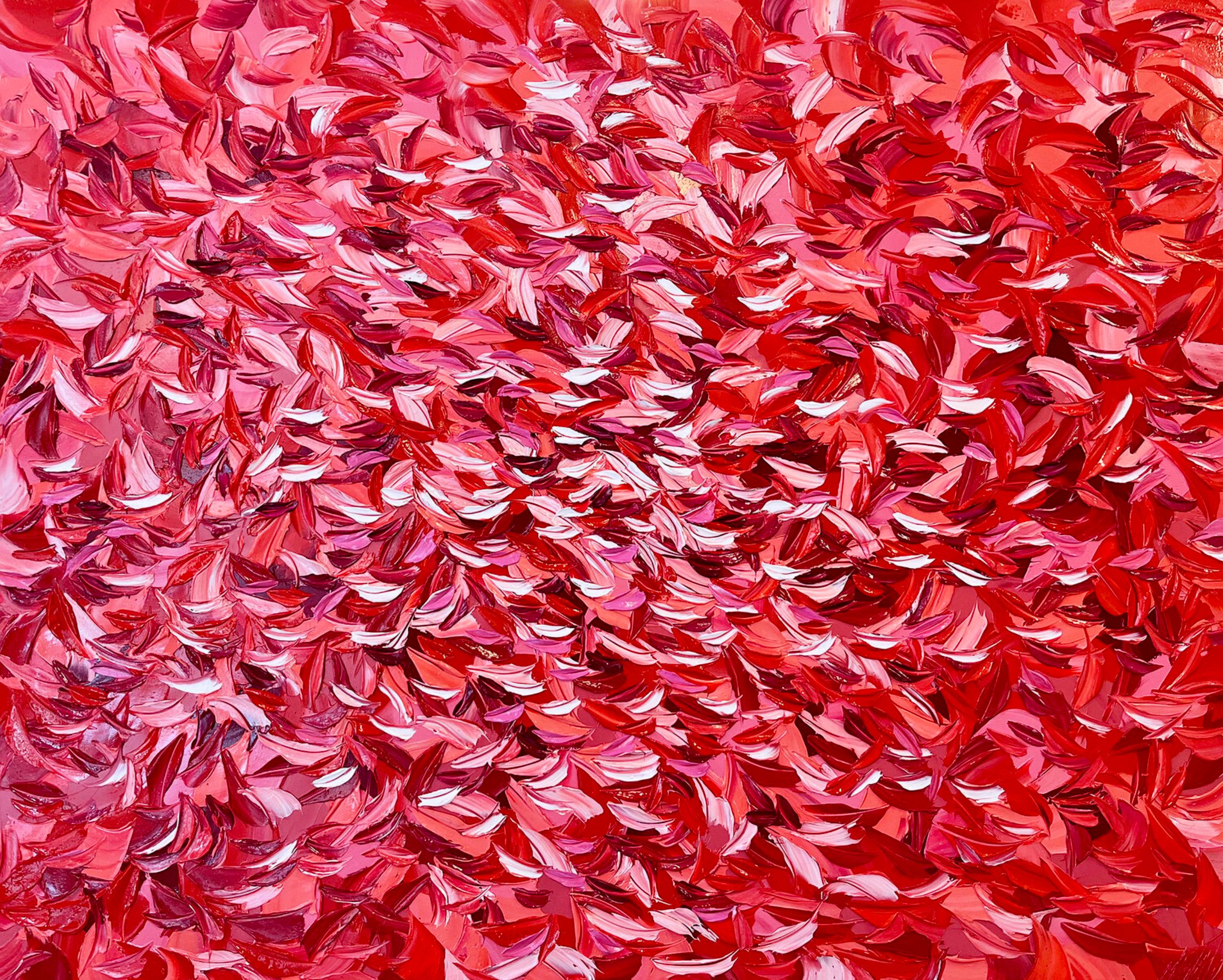 Oliver Messas "L'envolée" Peinture abstraite feuilles rouges