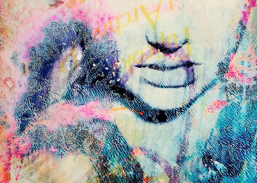Manfred Vogelsänger fotografía analógica abstracta mujer labios y nariz mezclados con color