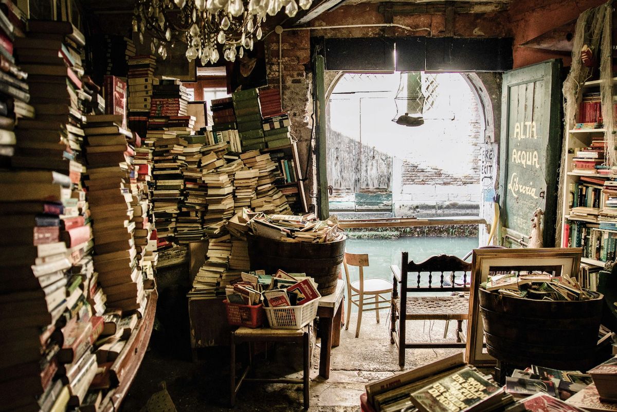 Georgia Ortner Fotografia Antica biblioteca con vista sull'esterno a Venezia