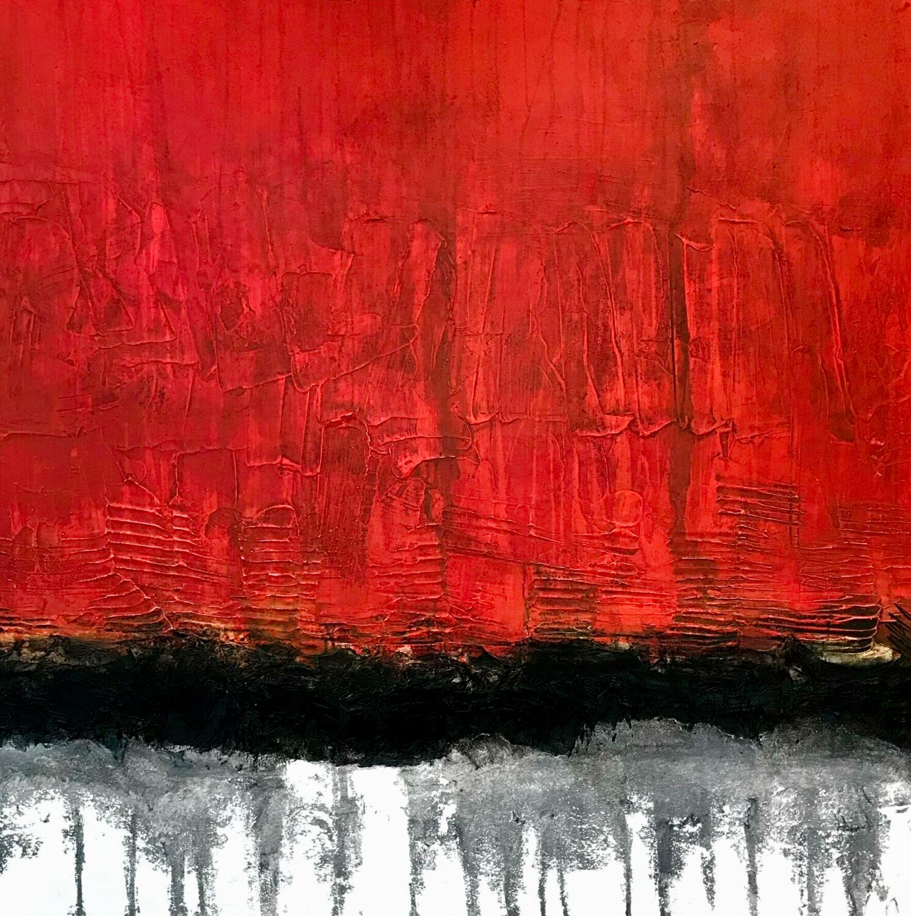 Pittura astratta di Oliver Messa "Horizon 006" in rosso.