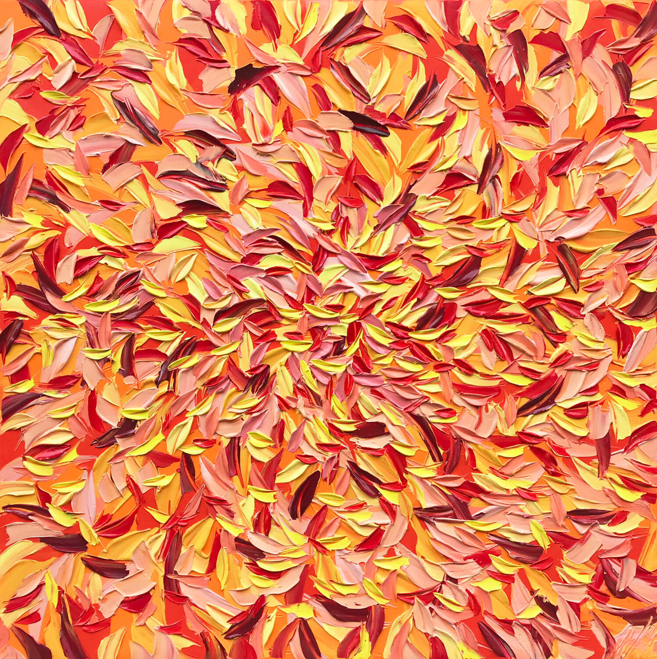 Oliver Messas "À la folie..." (A la locura) Cuadro abstracto de hojas de colores