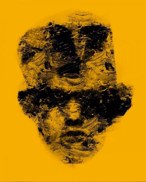 Zoko digitale Zeichnung abstraktes Gesicht auf gelben Hintergrund