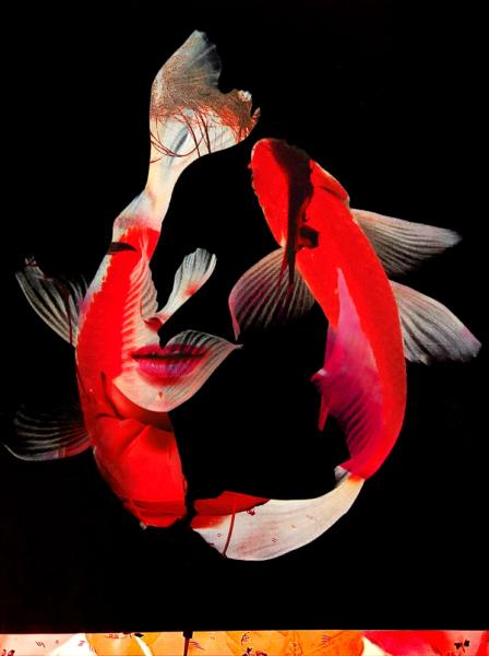 Manfred Vogelsänger abstract photography two Koi overlaid with Asian city
