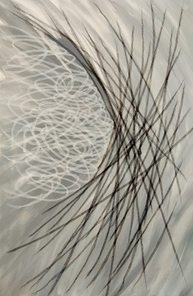Maria Pia Pascoli abstrakte Malerei schwarze Linien und weiße Krickel