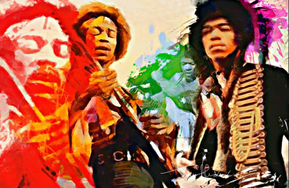 Jürgen Kuhl abstrakte Malerei Pigmentdruck Jimi Hendrix bunt