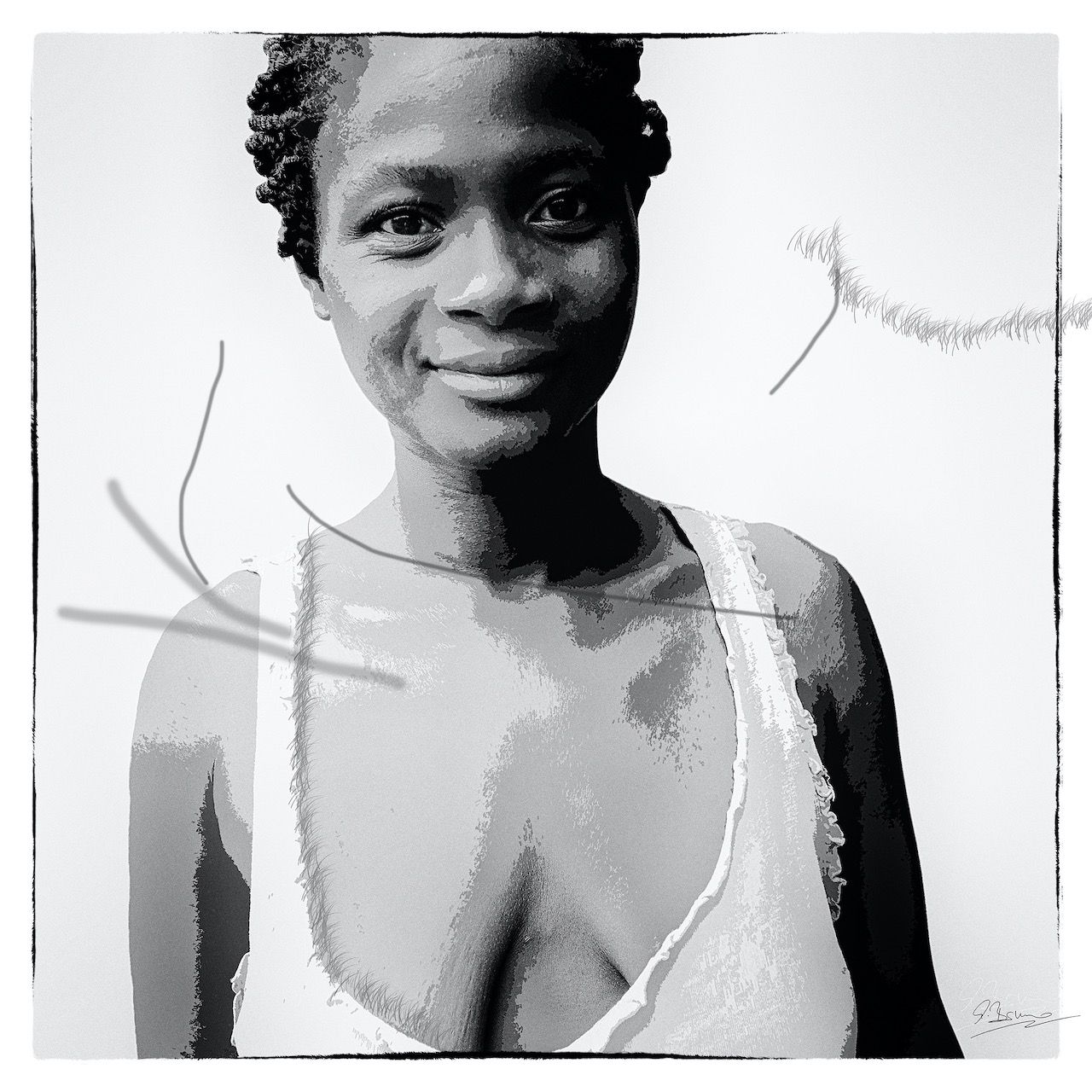 Ute Bruno pintura digital blanco y negro retrato mujer africana