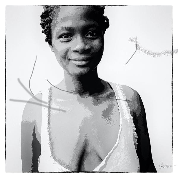 Ute Bruno digitale Malerei schwarzweiß Portrait afrikanische Frau 