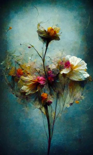 Teis Albers surrealistische Malerei delikater Blumenstrauß teilweise verwelkt