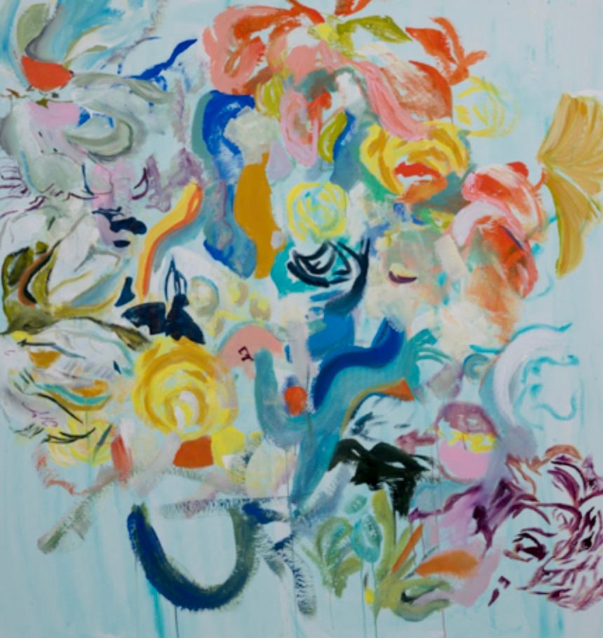 Elena Panknin pittura astratta con fiori e forme