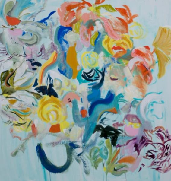 Elena Panknin abstract painting with flowers and shapes