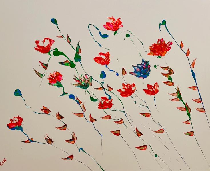"Heja" der Künstlerin Caroline te Neues, ist eine figurative abstrakte Blumenmalerei. Zu erwerben bei der online Galerie www.galleristic.com 