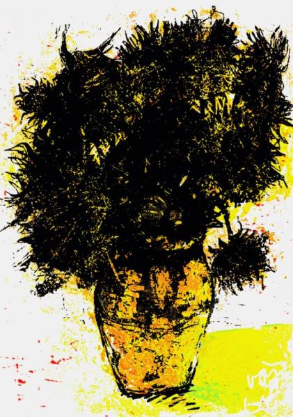 Klaus Heckhoff abstract painting illustration van Gogh sunflowers alienated black yellow
