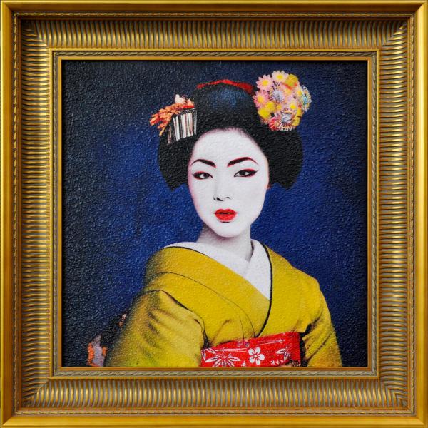 Karin Vermeer's "Geisha" ist ein farbenfrohes Porträtgemälde einer Geisha.