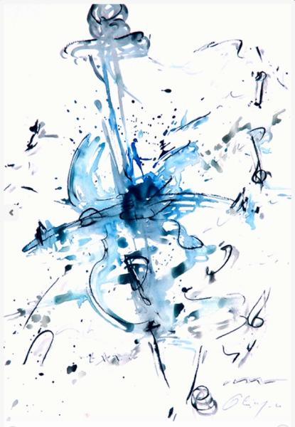 Marie-Paule Olinger pintura abstracta azul violonchelo
