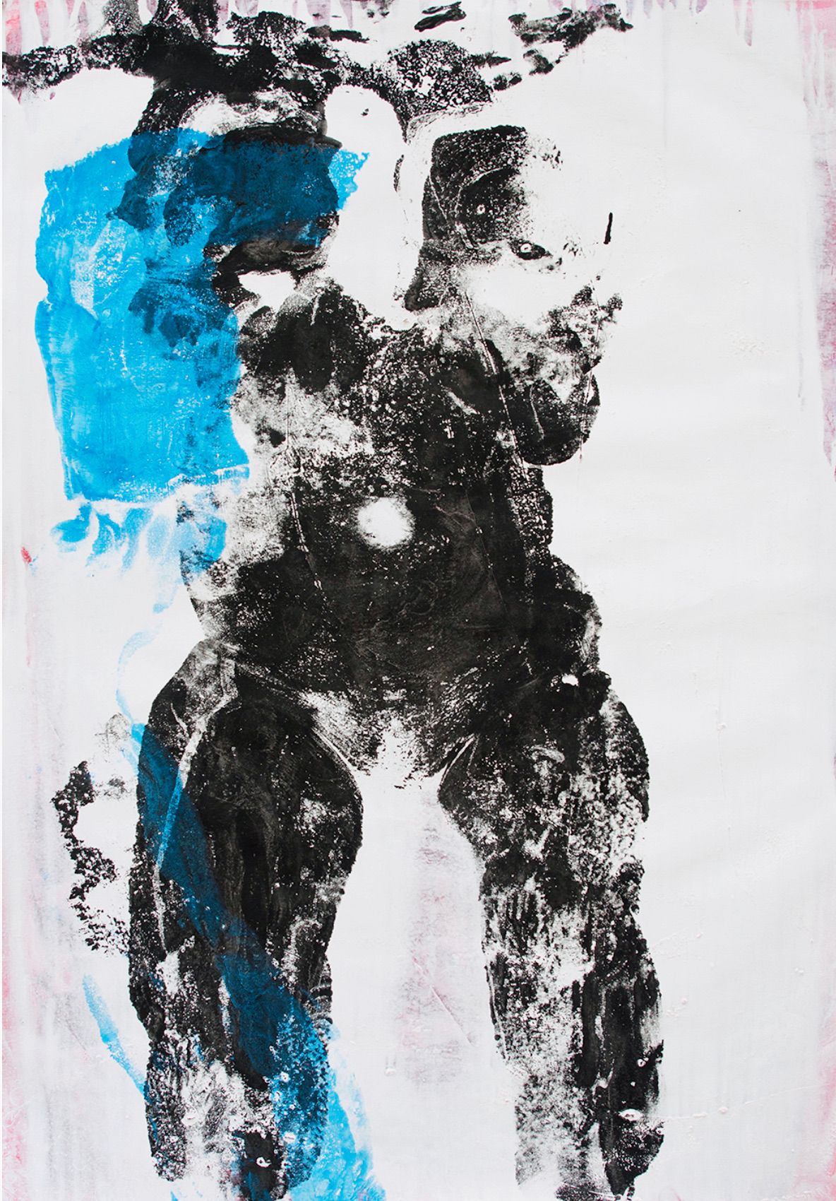 Hushang Omidizadeh abstrakte Malerei Körper Abdruck einer Frau in schwarz und blau 
