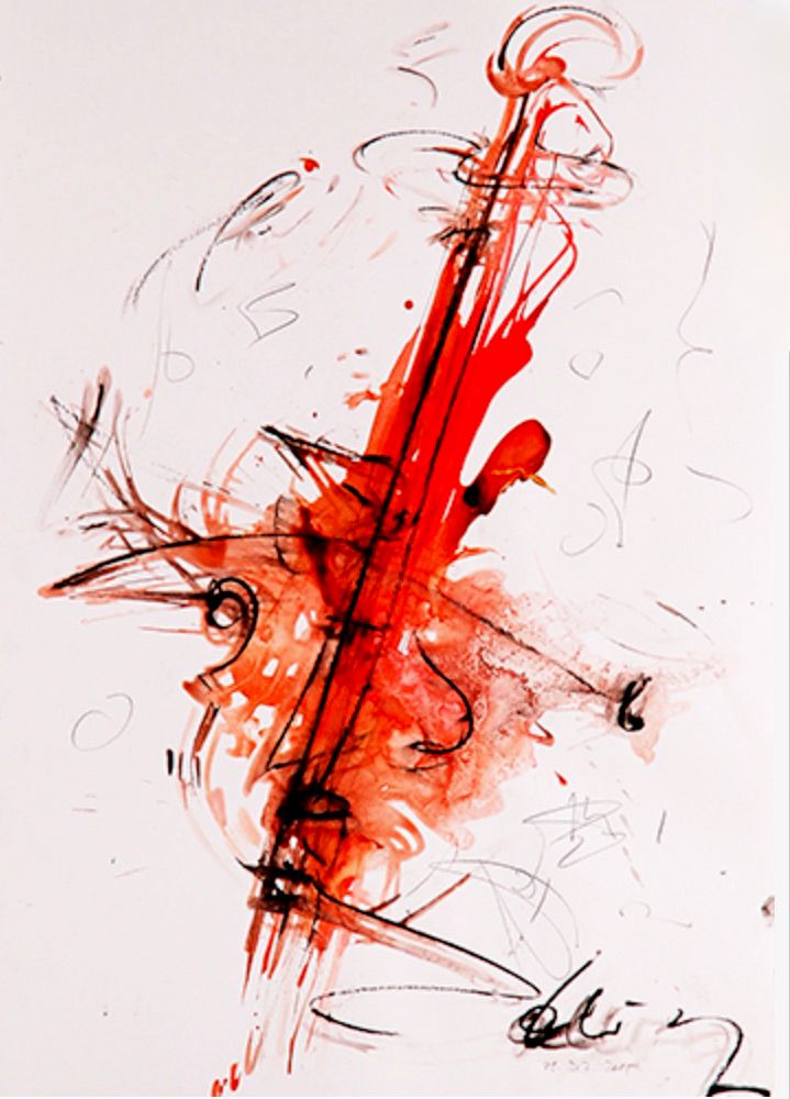 Marie-Paule Olinger peinture abstraite violoncelle en rouge