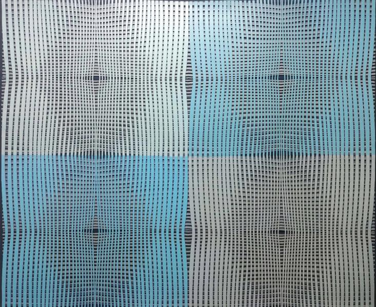 Val Wecerka abstrakte Fotografie vertical und horizontale geometrische Linen ineinander gewoben in blau