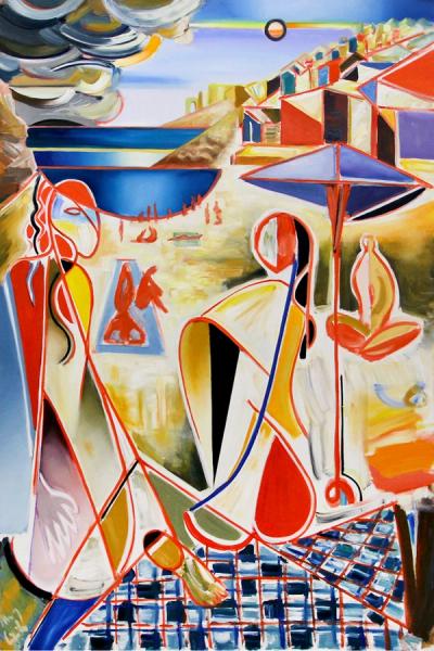 MECESLA Maciej Cieśla, „The coast, abstract shapes, Italy", Abstraktes Farbenfrohes Gemälde auf Leinwand 