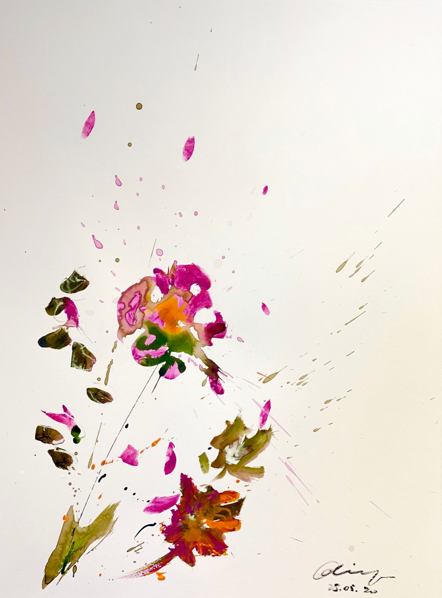 Marie-Paule Olinger abstrakte Klecks Malerei rosa Blume