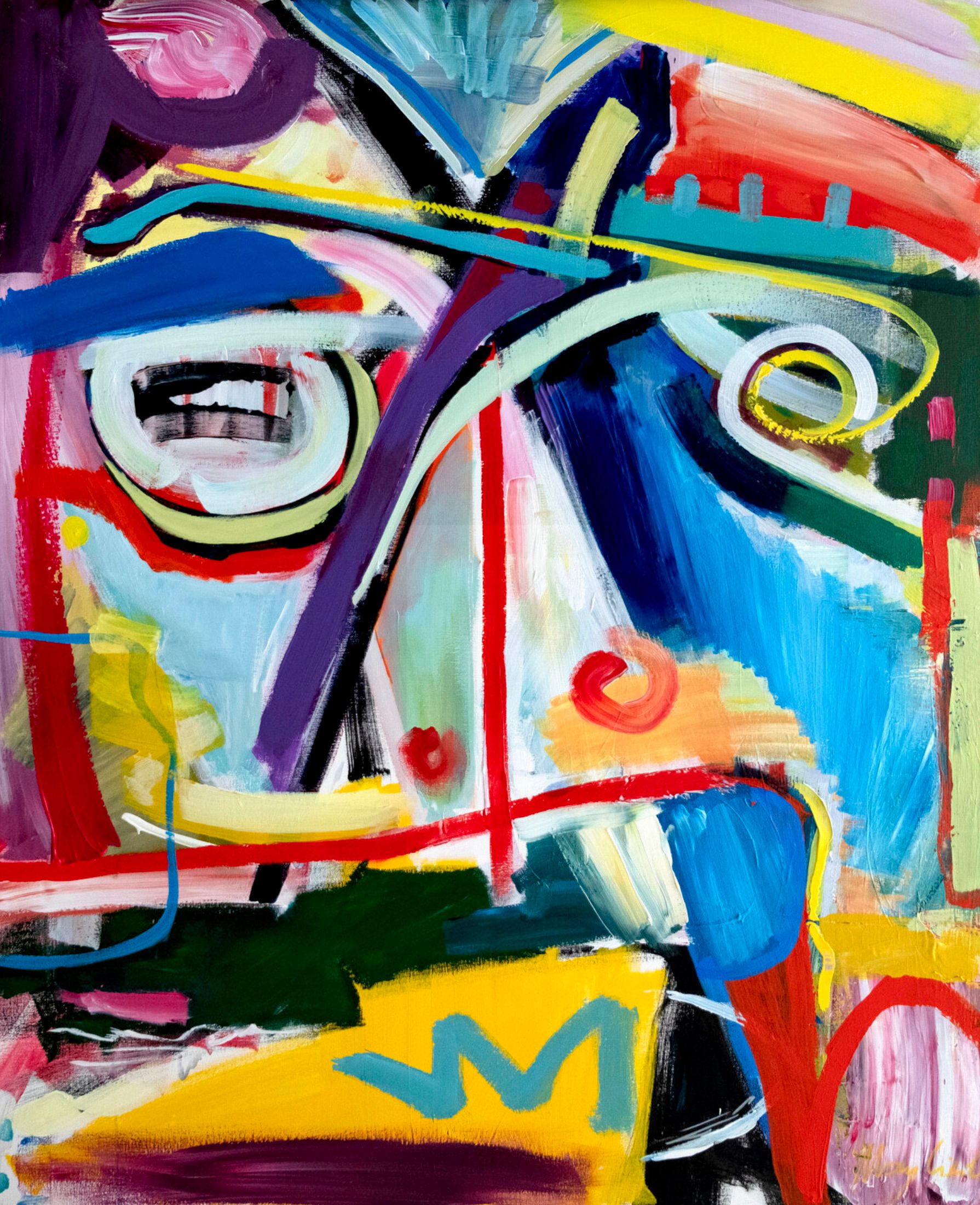 MECESLA Maciej Cieśla, „Abctract portrait", Abstraktes Farbenfrohes Gemälde auf Leinwand 