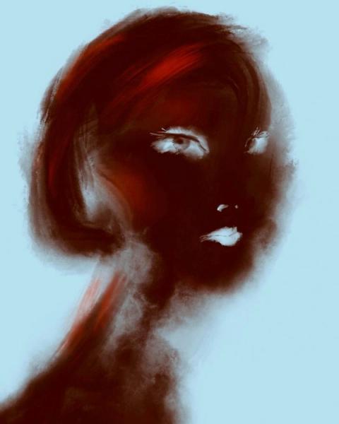 Zoko dibujo digital abstracto retrato mujer con corte de pelo bob sobre fondo azul