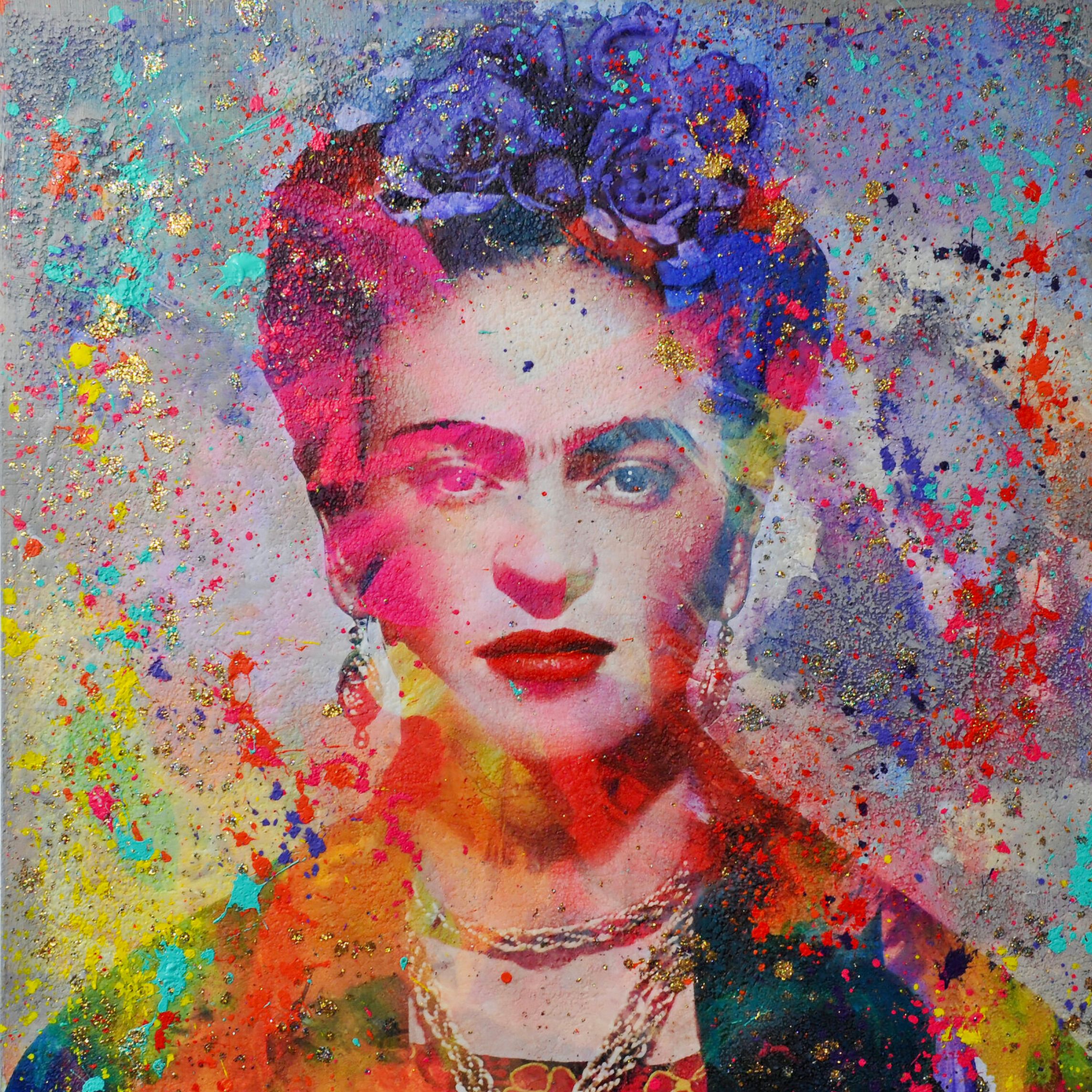 Frida Kahlo" de Karin Vermeer est une combinaison numérique et un traitement de photographies, de peintures et de collages pour créer de nouvelles œuvres d'art originales en couleur.