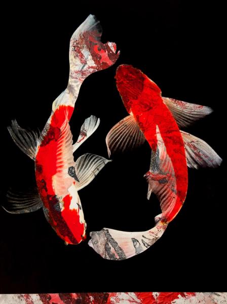 Manfred Vogelsänger abstract photography two Koi overlaid with Asian city