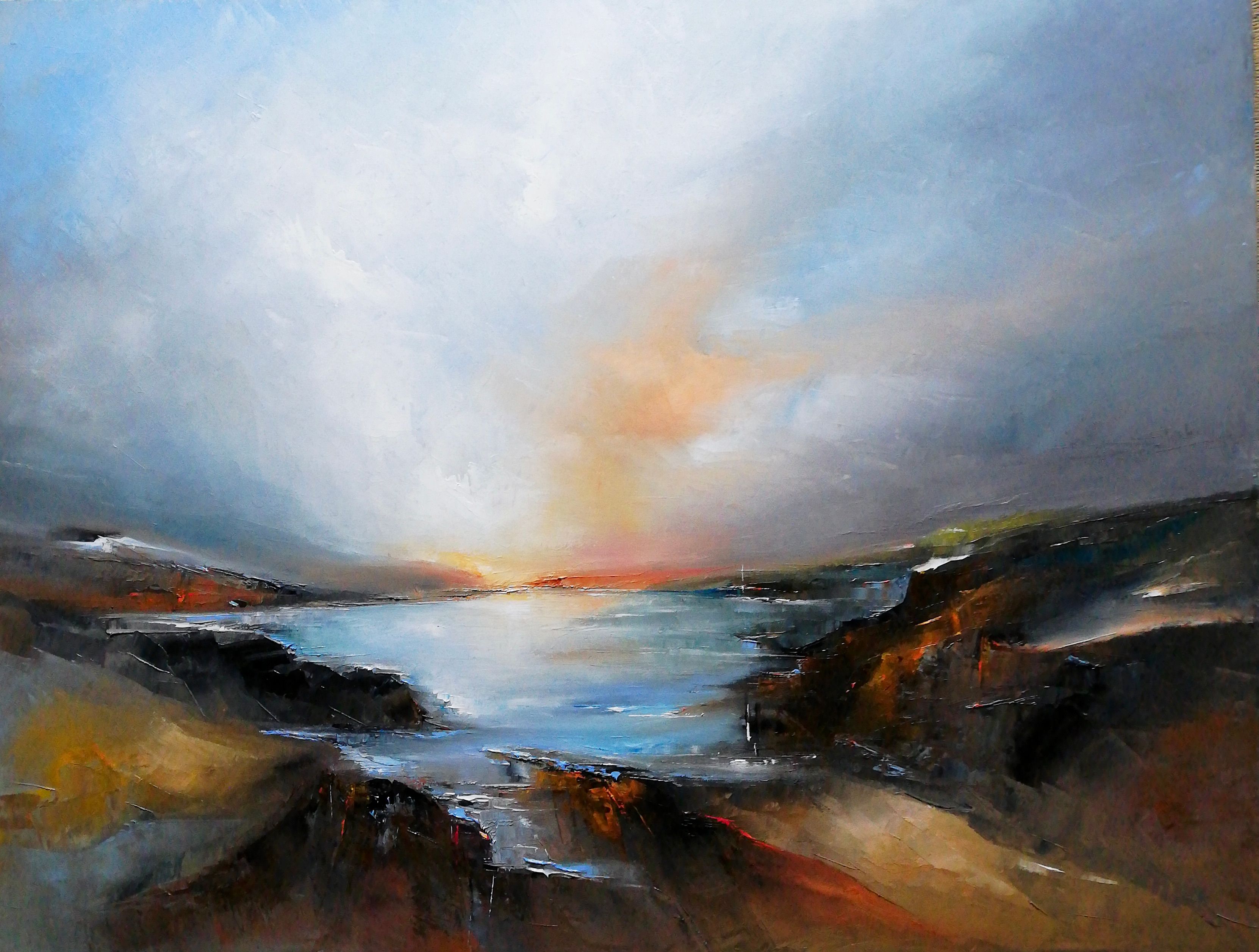 Philippe Meslin "North coast" tableau, est une peinture à l'huile figurative en couleur d'une côte nord française