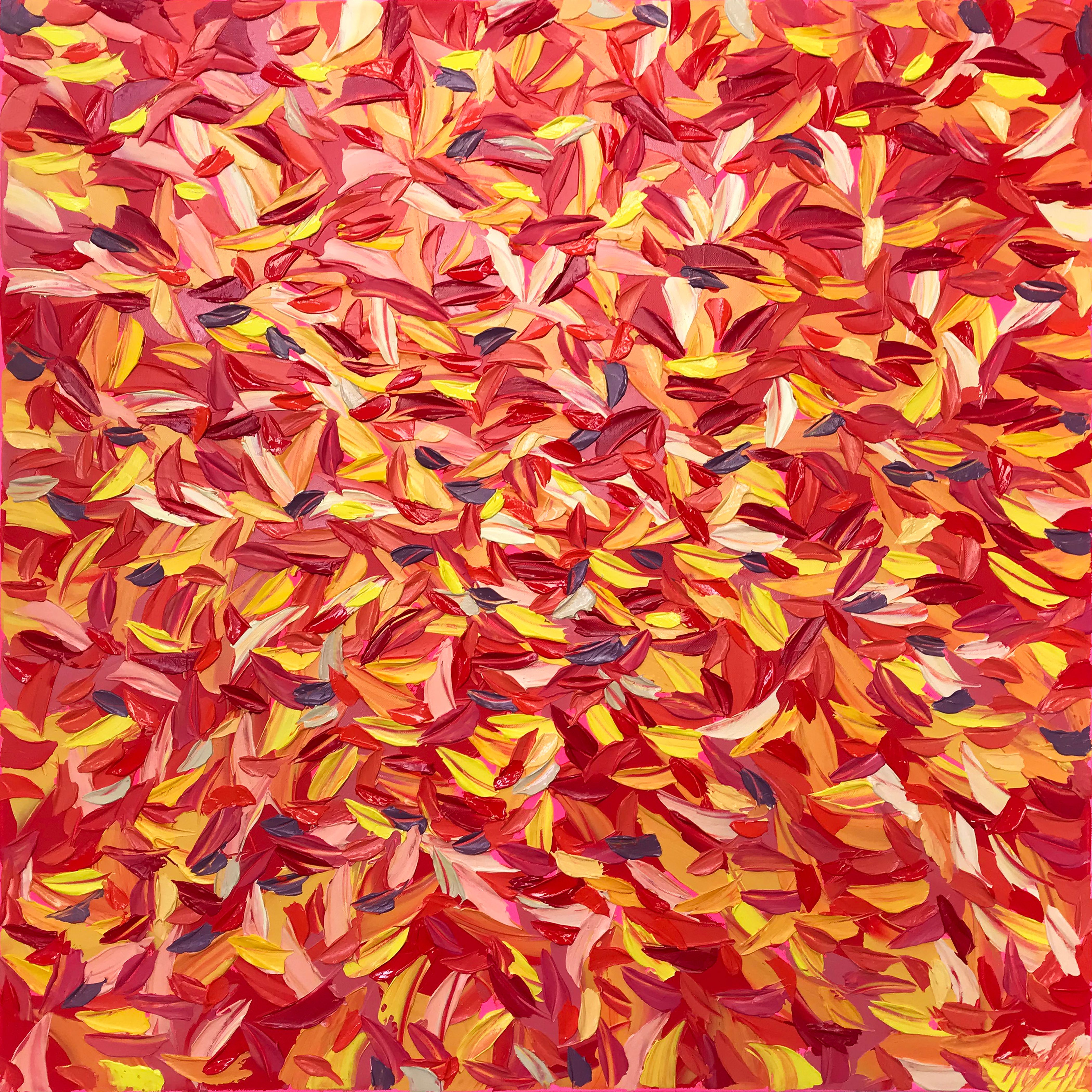 Oliver Messas "Euphorie" Peinture abstraite de feuilles colorées