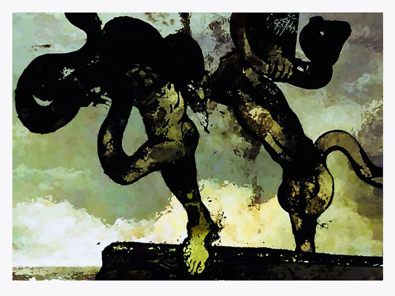 Klaus Heckhoff abstrakte Malerei illustration Männerbeine die zu Schlangen werden