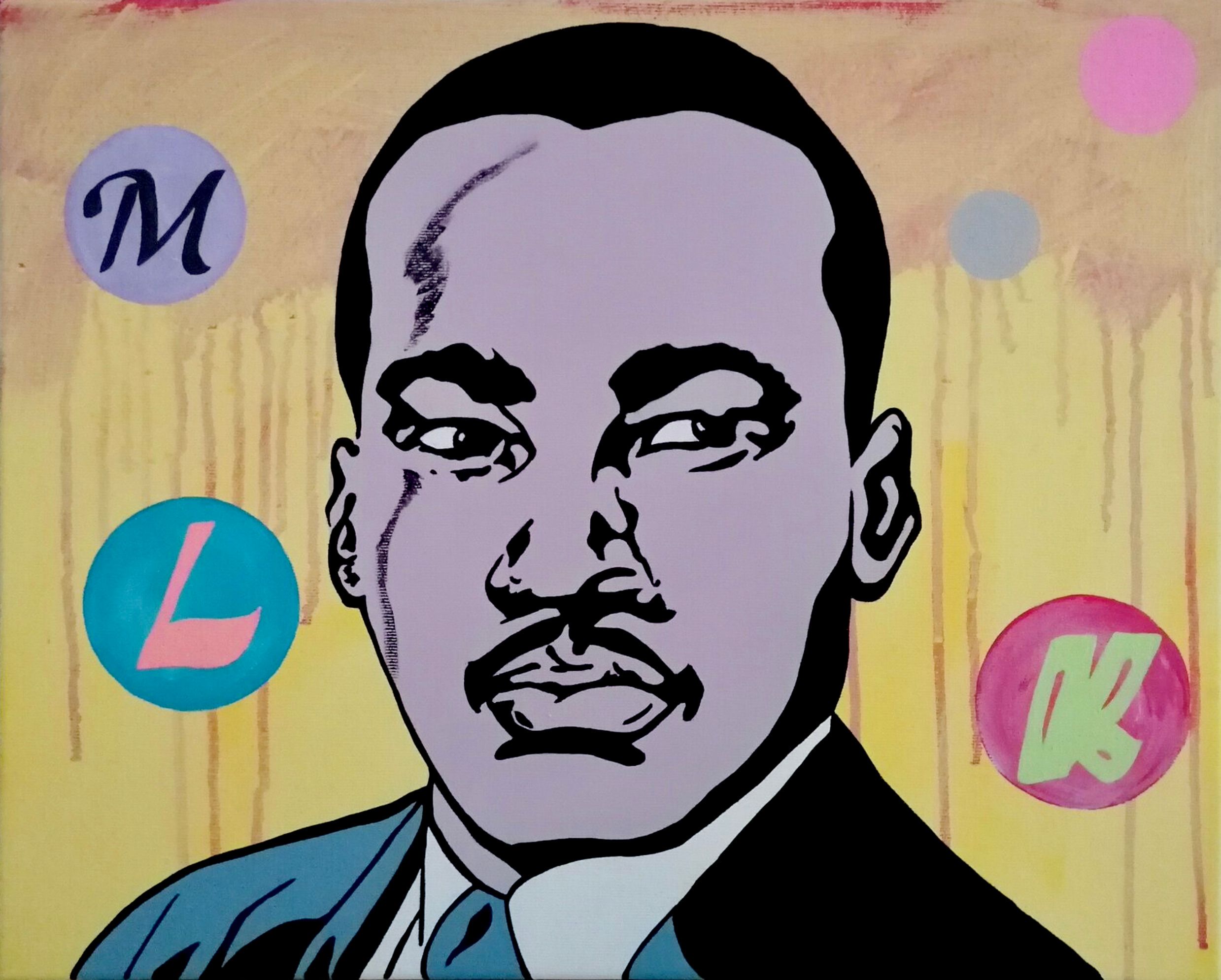 Holger Zimmermann's "MLK" farbenfrohe Pop-Art Fotocollage mit digitalen Überlagerungen.