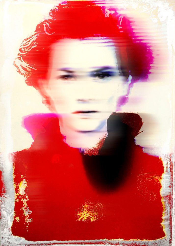 Manfred Vogelsänger abstrakte analog Fotografie Männer Portrait Überlagerung Verzerrung in rot