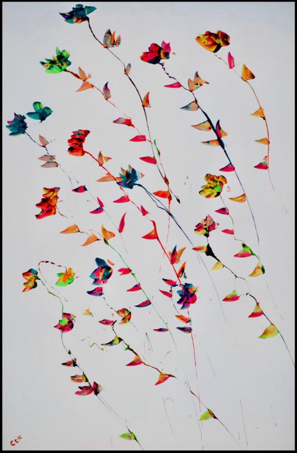 Ronny Cameron peinture abstraite jute et papier moulé en rose bleu foncé et blanc