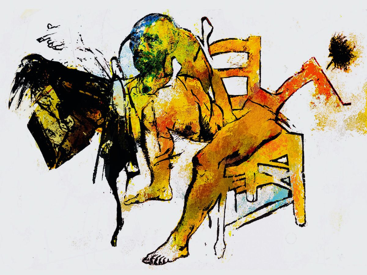 Klaus Heckhoff abstrakte Malerei illustration van Gogh dekonstruierter Körper auf Stuhl
