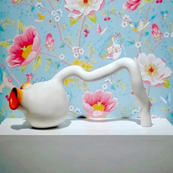 Pe Hagen Sculpture in White Abstract Swan