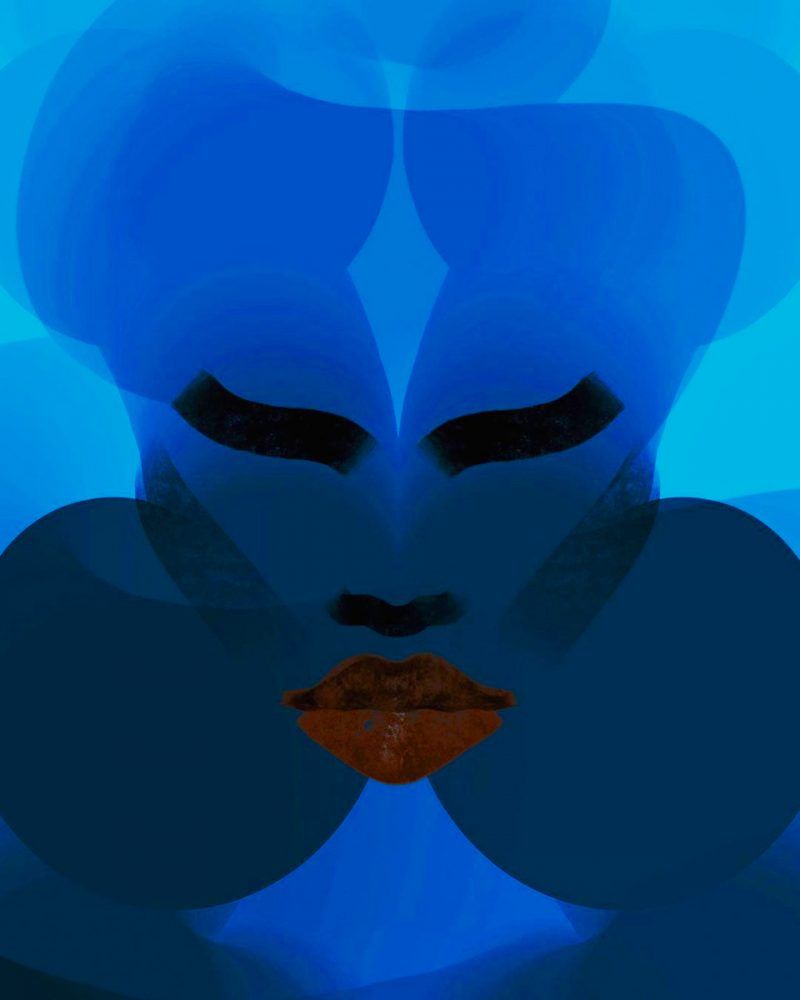 Zoko disegno digitale volto astratto in blu