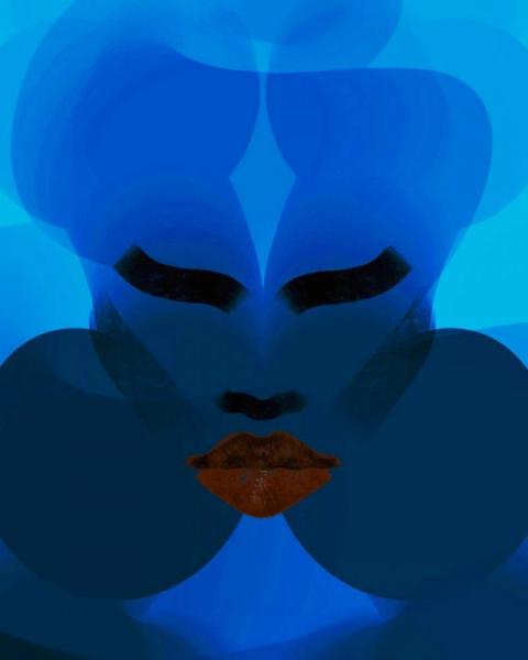 Zoko digital drawing abstract face in blue