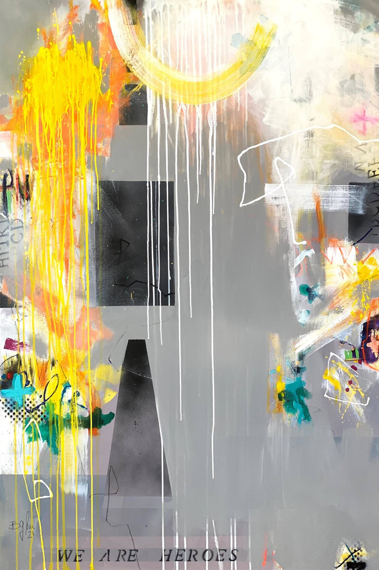 Bea G Schuberts "We are heroes V (XL) Painting" ist ein abstraktes, farbenfrohes 2-teiliges Gemälde auf Leinwand