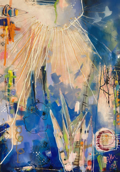 Bea G Schuberts "My home and my heart No.4" ist ein abstraktes, farbenfrohes Gemälde auf Leinwand
