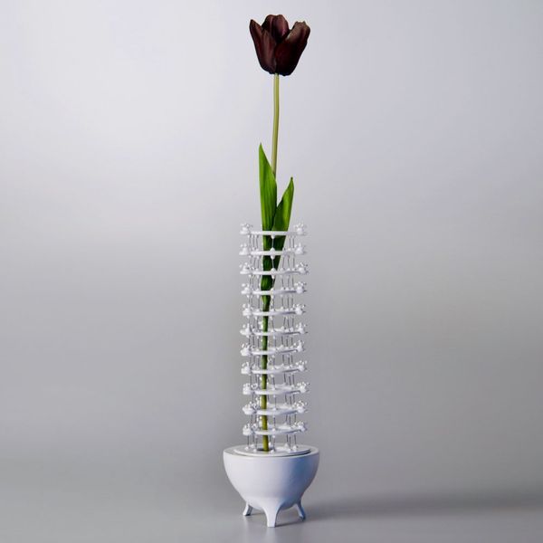 Lidia Marti White Ceramic Sculpture Vase Egg Cup with Skeleton Neck