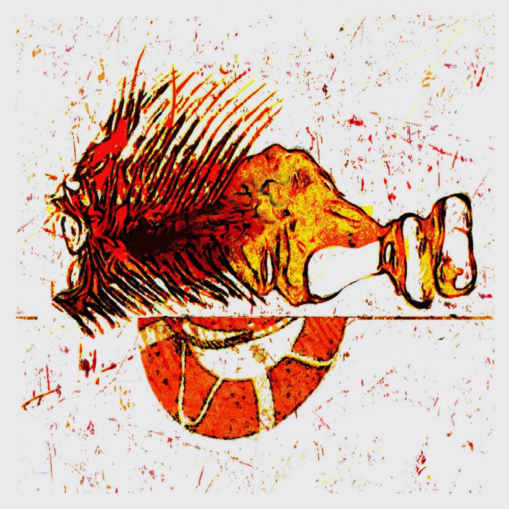 Klaus Heckhoff abstrakte Malerei illustration orange Fischgräten und Rettungsring