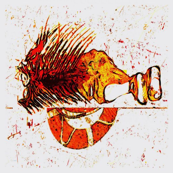 Klaus Heckhoff abstract painting illustration orange fishbone and lifebelt