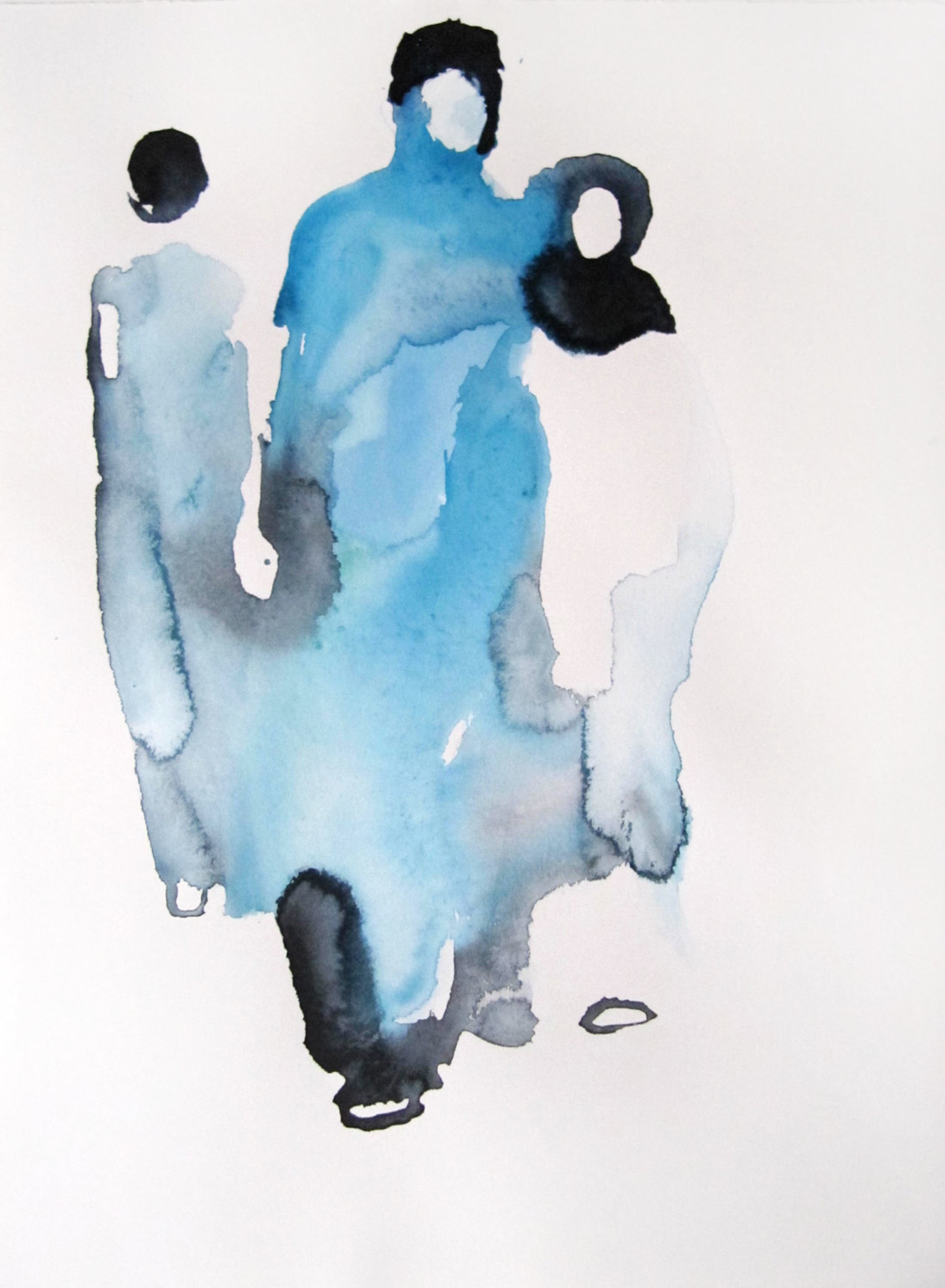 Sylvia Baldeva的 "Messagers "展示了一幅，半抽象的水彩画。  剪影、信使、灵性、形而上学、象征主义。康森®纸上的水彩画