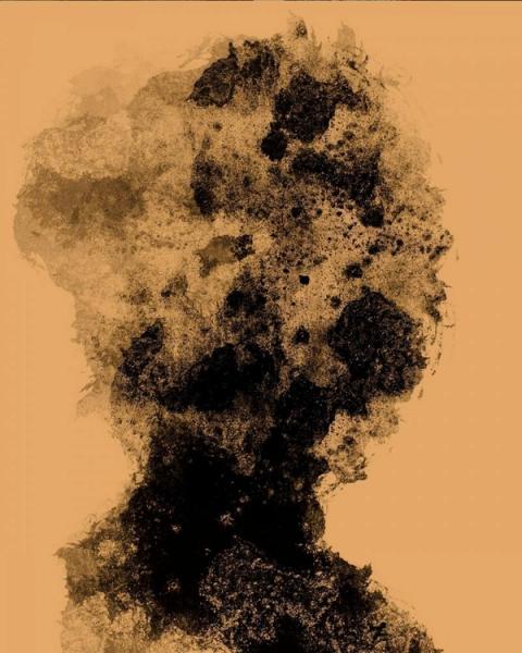 Zoko digital drawing abstract portrait smoky face on yellow background