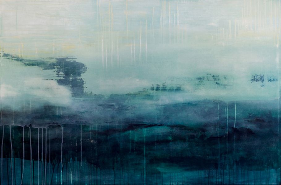 Martina Chardin abstrakte Malerei nebelige Landschaft blau