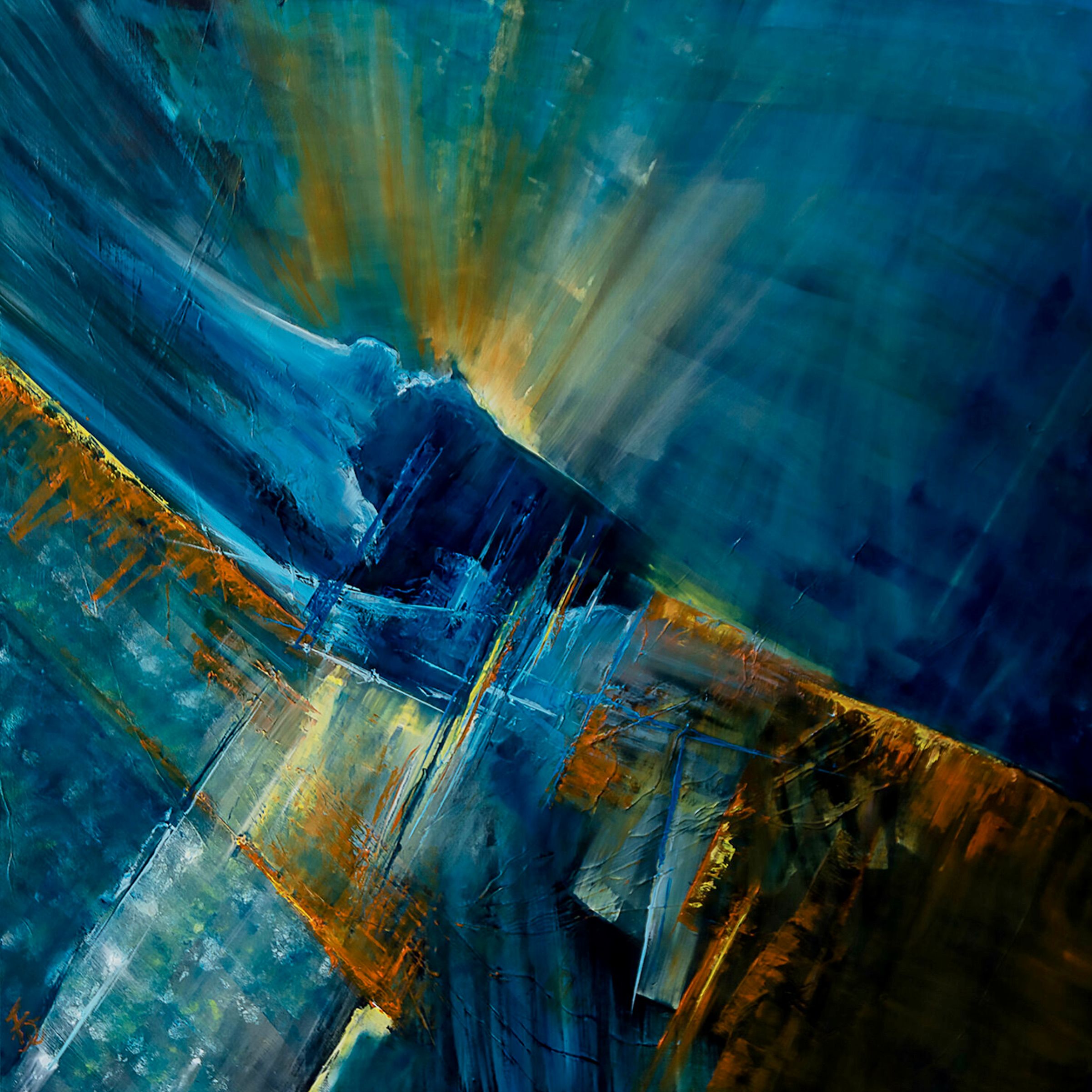La pittura astratta "last-emergence" di Françoise Dugourd-Caput mostra l'astrazione o l'atmosfera di una visione spaziale... Ispirazione molto onirica dello spazio. Possiamo vedere l'emergere di una sorta di strano paesaggio dove la luce emerge dalle profondità dell'universo.